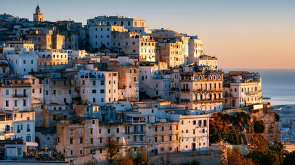 Naklejka premium Coastal Cascade: The Radiant Architecture of Casbah of Algiers Welcoming the Afternoon Mediterranean Sun