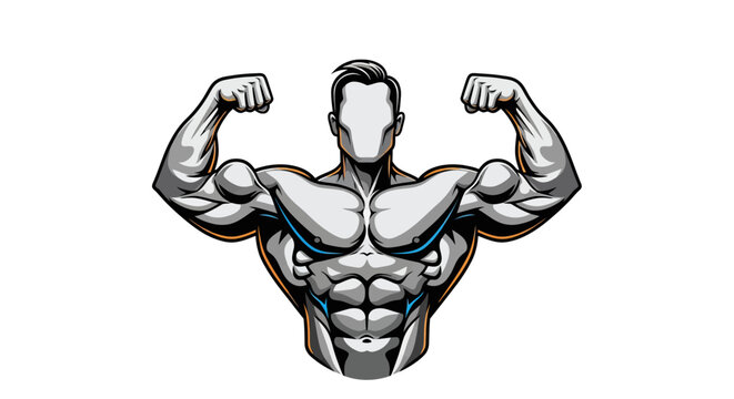 Muscular Man Flexing Biceps Strong.