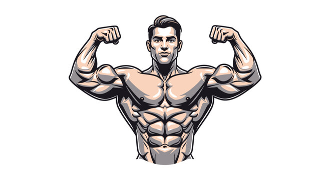 Muscular Man Flexing Biceps Muscles.