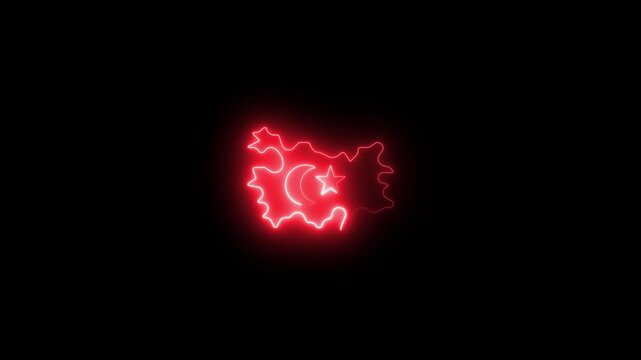 Glowing red neon turkey map outline with crescent moon and star symbol