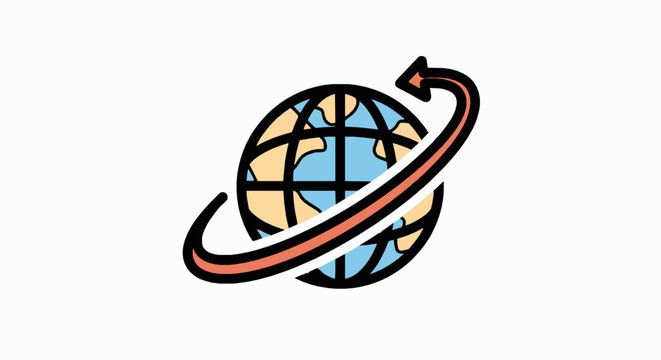 Globe icon with rotating arrow vector illustration