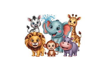 Naklejka premium Colorful cartoon animals group illustration