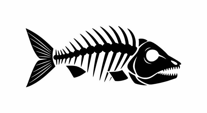 Fish skeleton icon, vector illustration of a fish bone silhouette