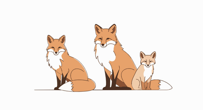 Illustration of a family of red foxes sitting together