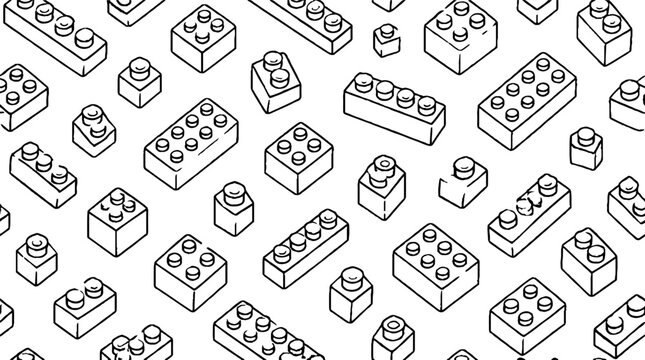Scattered Lego Bricks Pattern in Black and White.