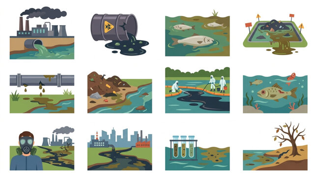 Environmental pollution and contamination illustrations collection.
