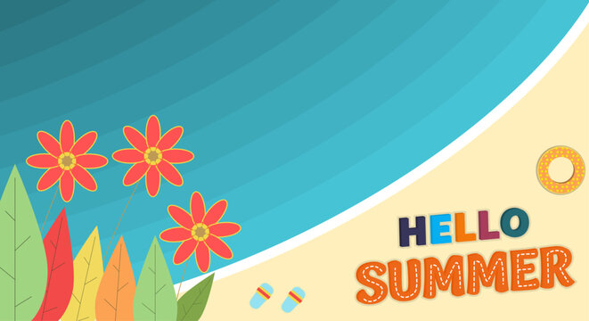 Hello Summer. Background design and blue sea illustration