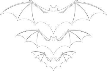 Fototapeta premium Three stylized flying bats in varying sizes, depicted as simple outlines