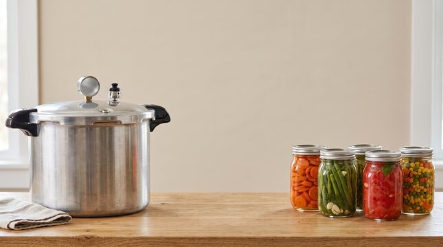 Homemade preserved vegetables with pressure canner