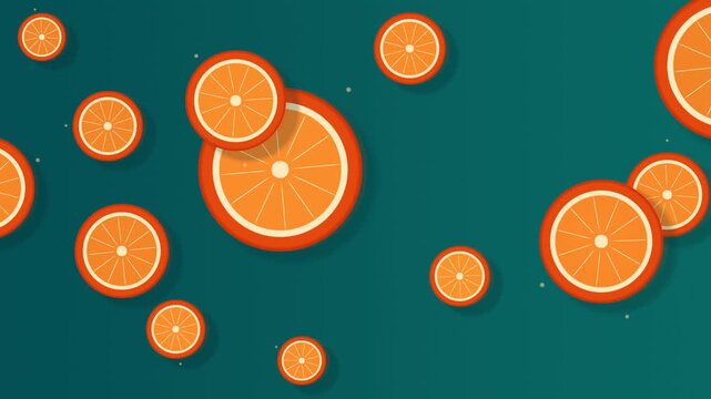 Orange Slices Floating Seamlessly on Teal Background Loop