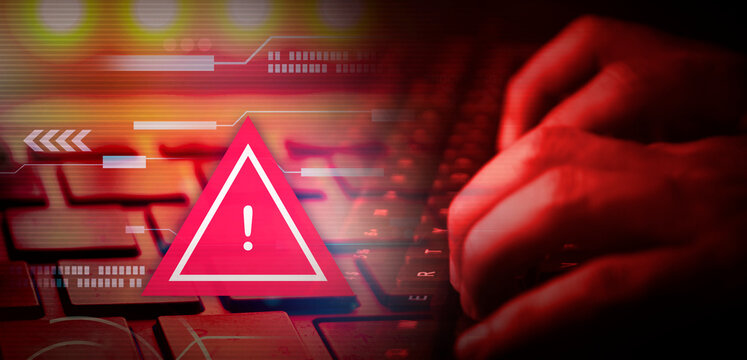 Malware attack virus alert , malicious software infection , cyber security awareness training to protect business information from threat attacks