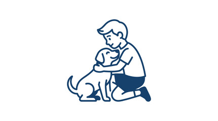 Boy Hugging Large Brown Dog.