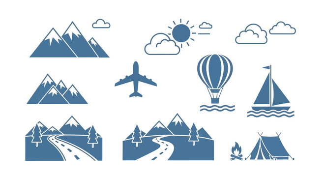 Travel icons set with various symbols.