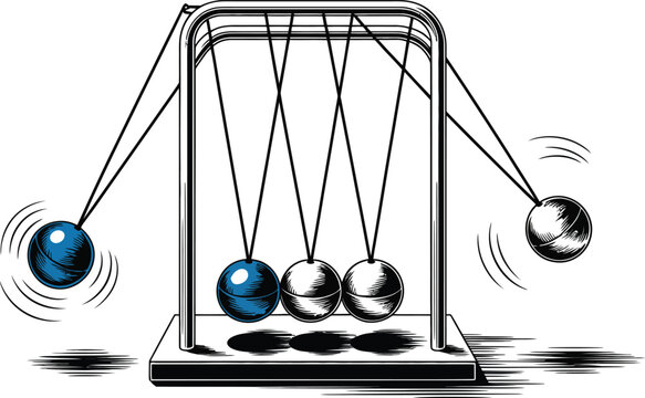 Newton's cradle, swinging balls, pendulum motion, physics demonstration, educational model