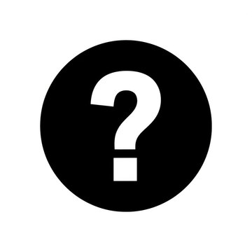 White question mark symbol inside solid black circle icon