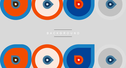 Fototapeta premium Geometric shapes repeat. Circles, squares, colors create simple pattern. Gray background provides neutral canvas.