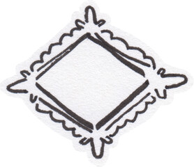 Hand drawn diamond frame border with ornate scalloped edges and fleur de lis corners in black ink marker sketch style for labels and scrapbooking © auru
