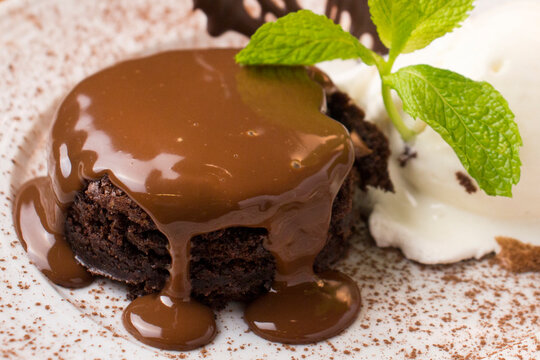Gourmet petit gateau dessert with melting chocolate