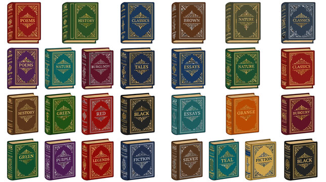 Collection of Old Leather Books with Gold Lettering - Vintage Library Display