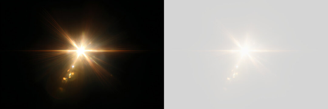 Transparent png of bright golden light flare effect with glowing lens sparkle overlay isolated on transparent background for digital design and visual effects glow star shine vector lightning
