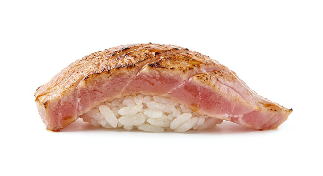 AI generated Seared tuna aburi nigiri sushi isolated on white background