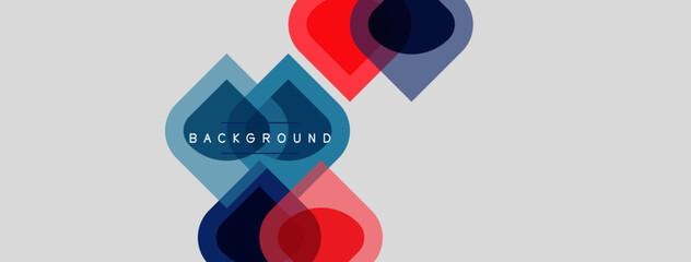 Abstract geometric shapes overlap, creating vibrant color gradients. Minimalist design with text background centered within square. Light gray backdrop. © antishock