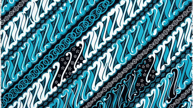 Blue traditional Parang Batik diagonal pattern.