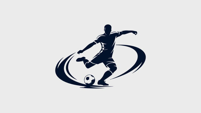 Soccer Player Logo: A dynamic silhouette of a soccer player in mid-kick, artfully framed by a sweeping swoosh, embodies the spirit of the sport.