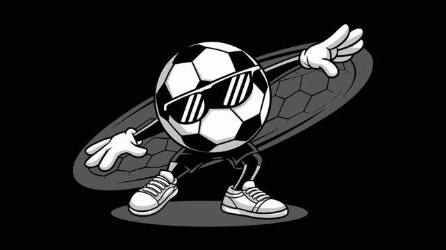 Dabbing Soccer Ball Character: A stylized black and white illustration of a soccer ball wearing sunglasses and performing the popular dab dance pose.