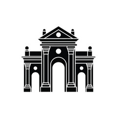Black and white illustration of a grand neoclassical archway. © Fera