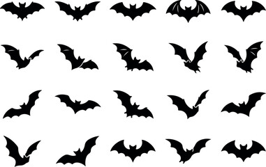 Fototapeta premium Halloween bat silhouettes collection 20 minimalist vector icons for spooky designs