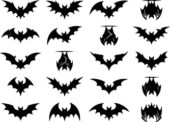 Fototapeta premium Collection of black bat silhouettes for halloween decor