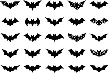 Fototapeta premium Collection of black bat silhouettes in various wing positions