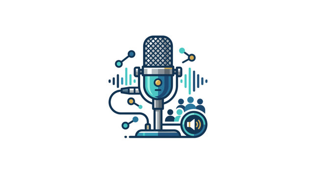 Modern professional studio microphone vector illustration for podcasting and digital broadcasting services
