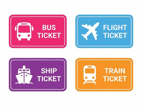Graphic icons for bus flight ship and train travel tickets
