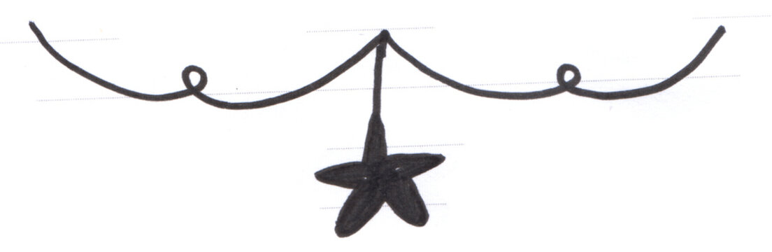 Hand drawn star garland doodle black ink sketch minimalist ornament decorative celestial line art border for holiday cards and scrapbooking design