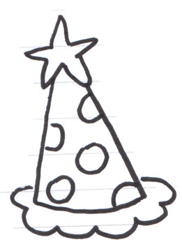 Hand drawn party hat doodle with star and polka dots for birthday celebrations simple black ink sketch icon