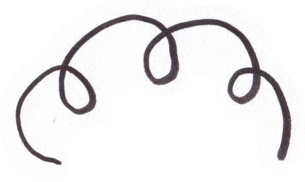 Hand drawn curly line doodle sketch black ink loop swirl illustration element for graphic design and craft projects