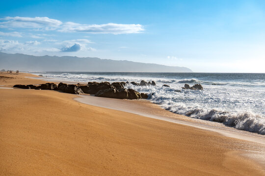 Beautiful Hawaiian beach landscape near famous surf break Pipeline, Oahu, Hawaii
