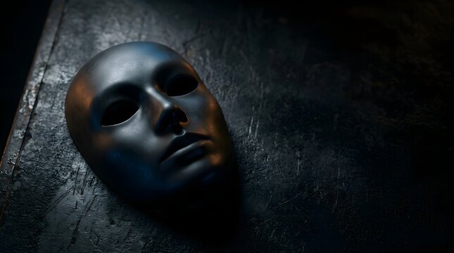 Dark Black Human Mask on Textured Surface Concept of Fake People