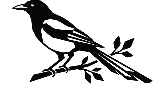 Geometric magpie bird vector silhouette black and white modern logo emblem design