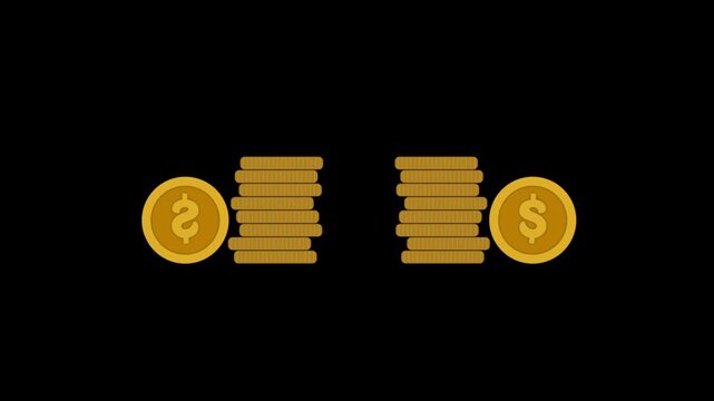 Financial concept animation with stacks of coins and dollar coin, A clean and modern animation showing stacks of coins and dollar coins.