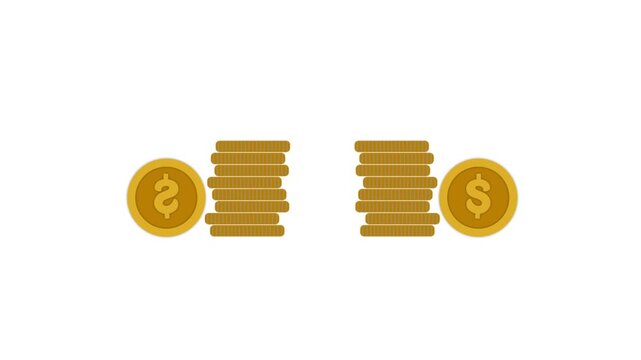 Financial concept animation with stacks of coins and dollar coin, A clean and modern animation showing stacks of coins and dollar coins.