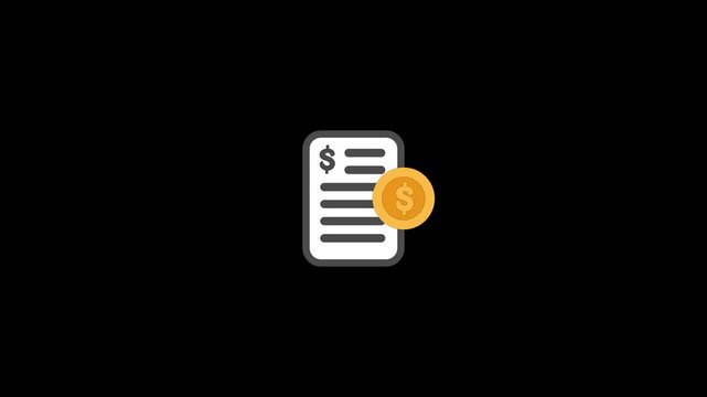 Financial invoice document with a spinning dollar coin. Clean line art and flat design concept perfect for digital billing.