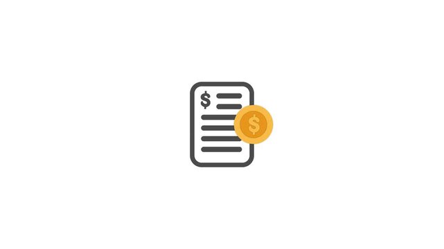 Financial invoice document with a spinning dollar coin. Clean line art and flat design concept perfect for digital billing.