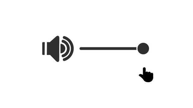 Modern audio volume slider icon animation. Audio volume control and speaker slider motion graphics, clean flat design animation featuring a cursor adjusting animation.