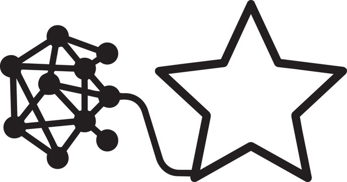 Black geometric network diagram connected to star shape
