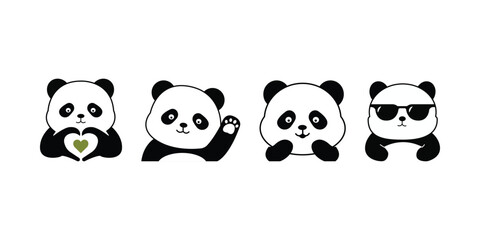 Adorable panda cartoon set with love, waving, smiling, and cool sunglasses poses. Cute animal vector isolated on white background for stickers, children's designs, branding, and social media. © Singkil Kreatif
