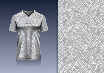 T-shirt mockup abstract ethnic patterns sport jersey design for football, soccer, racing, esports, running, gray color © Nimpuna O