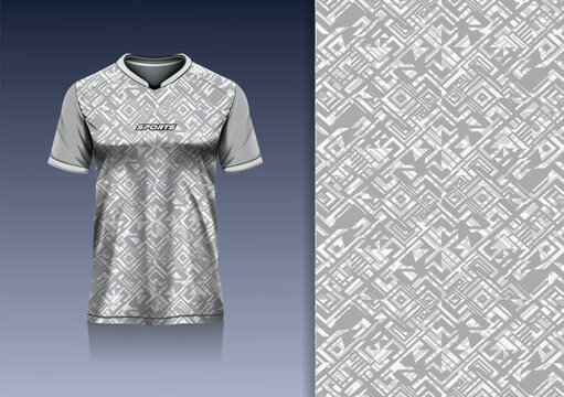 T-shirt mockup abstract ethnic patterns sport jersey design for football, soccer, racing, esports, running, gray color